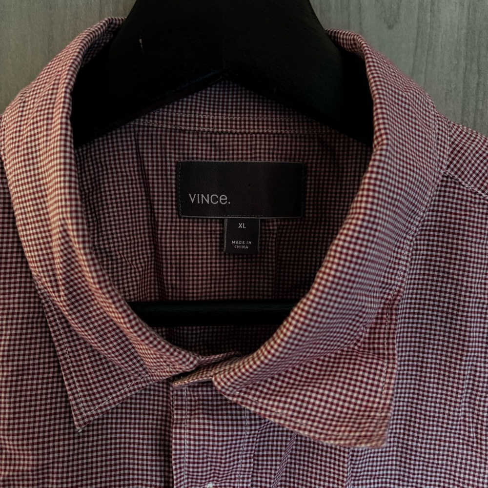 Maroon red Vince collared button down 100% cotton Long sleeve red white gingham